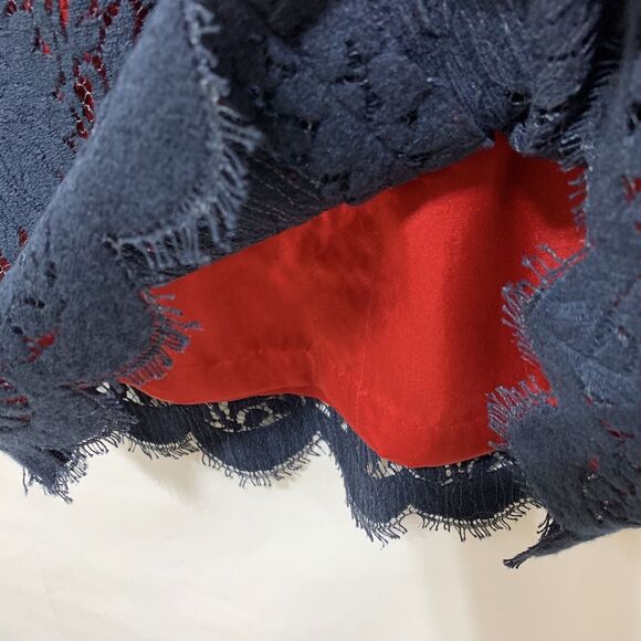 Algo Dress Dress Navy Blue Red Lace Overlay Sleeveless Wool Silk Blend Size P - Picture 9 of 16